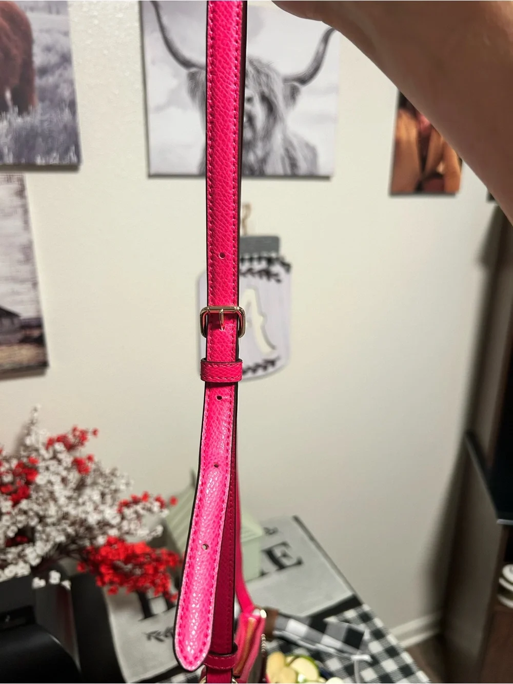 Coach Brown Signature File Bag Crossbody with Bright Fuchsia  Trim
